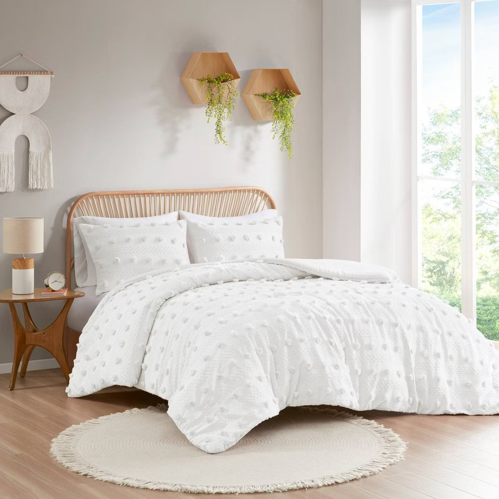 Intelligent Design Full‎ Queen Duvet Cover Set Ivory Jacquard 3 Piece OEKO TEX
